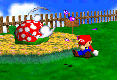 Gif of mario sleeping alongside a piranha plant from SM64 π΄